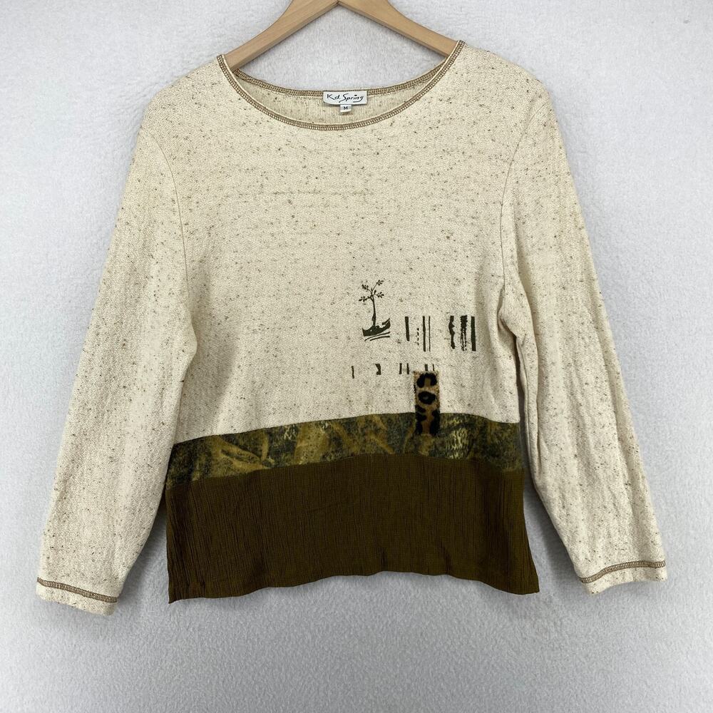 KD SPRING Sweater Womens M Mixed Media Speckled Pullover Peasant Off White VTG